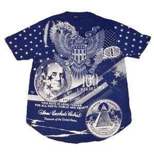 Contender 6XL All Over Print Money Graphic Tee Eagle Benjamin Franklin Stars